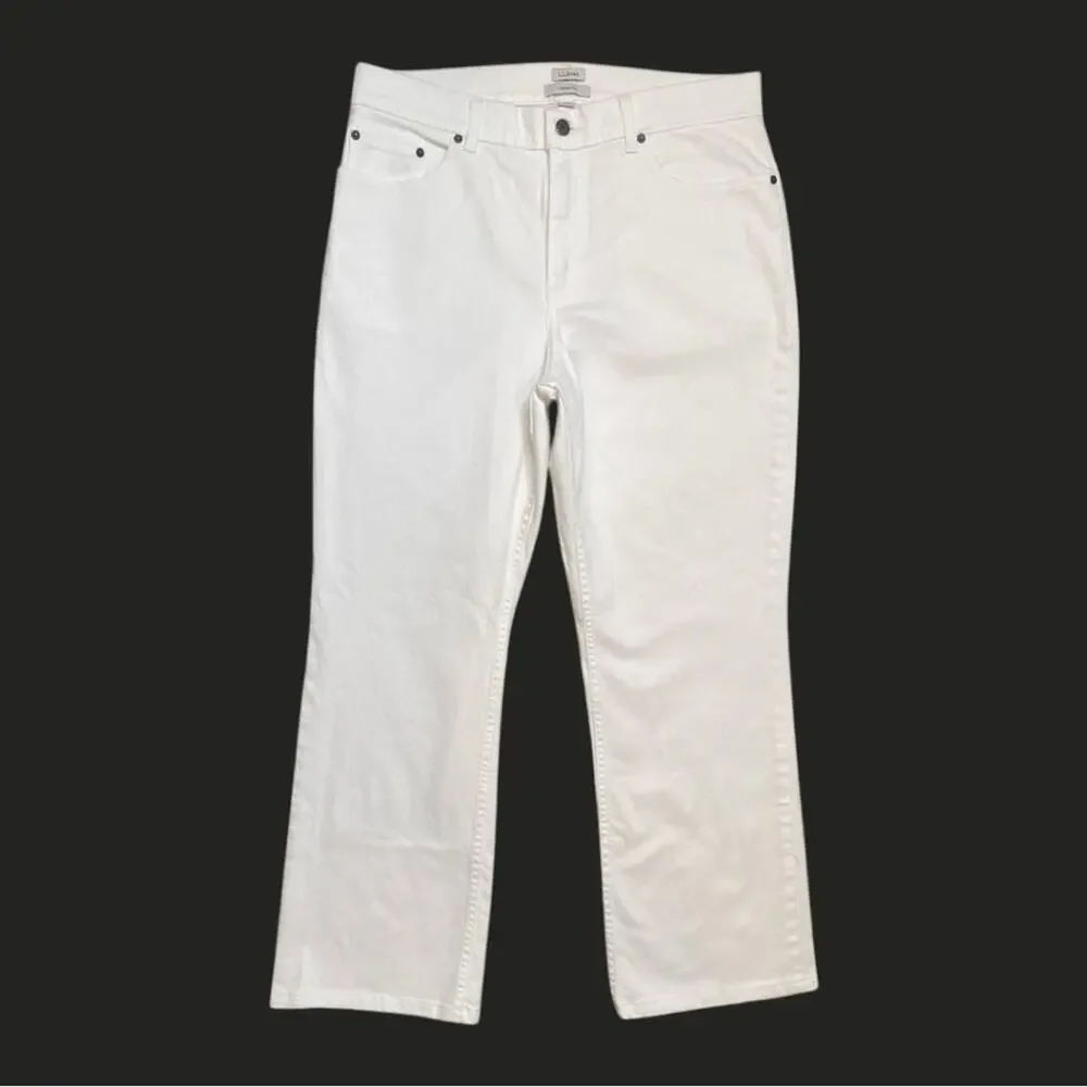 L.L. Bean White Denim Classic Fit High Waist  Jeans Size 16 Coastal Nautical
